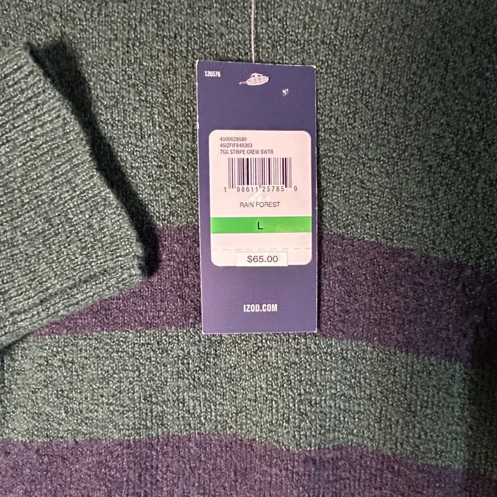 IZOD Mens Premium Essentials Crew Neck Striped Sweater Rain Forest Green Large